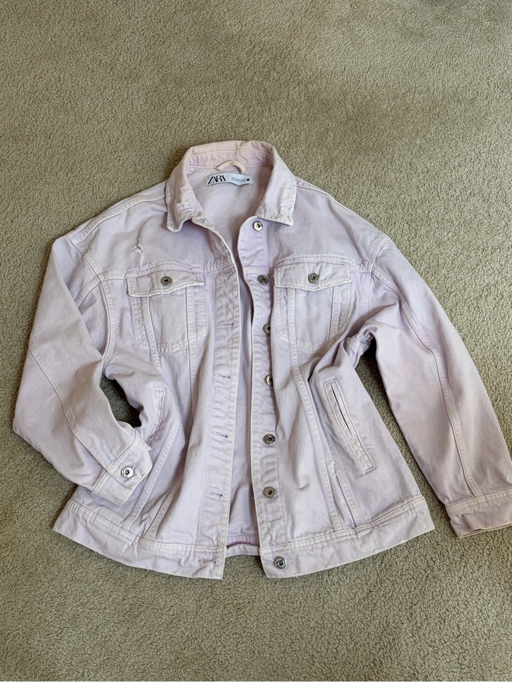 Zara Oversized Lilac Distressed Denim Jacket | Pastel Y2K Spring Jacket